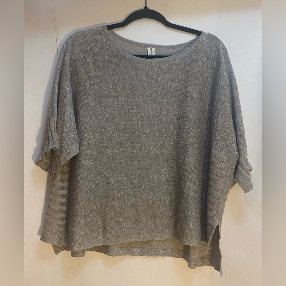 Anthropologie Women's Grey Silver Sparkle Linen Blend Oversized Top Size XS